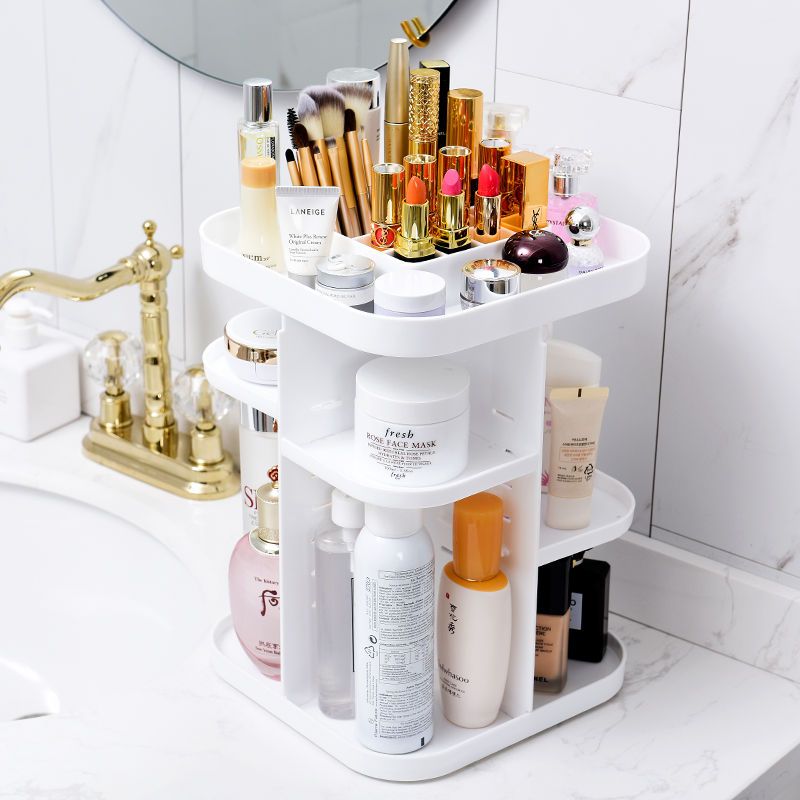 360 Rotating Makeup Organizer, Large Capacity Cosmetic Storage for Bedroom and Bathroom, White