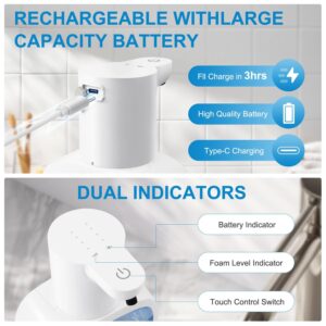 Automatic Foaming Soap Dispenser with 500ml/17oz Capacity, Touchless Soap Dispenser with 4 Level Adjustable, Rechargeable, Wall-Mounted, Waterproof for Kitchen, Bathroom, Hotel, Restaurant（Excluding liquids）