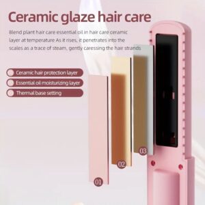 Mini Cordless Straightening Comb – Negative Ion Hair Care with Three Temperature Settings, Two-in-One Straightening and Curling with Type-C Fast Charging, Portable Styling Wonder(GREY)