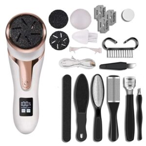 Electric Callus Remover for Feet Water-resistant 2 Speeds Pedicure Kit -White and 12pcs kit